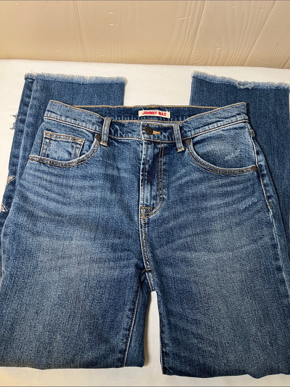 Johnny Was Women's Crop Baby Boot Mid Rise Jeans with Star embellishments
